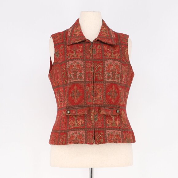 THE TERRITORY AHEAD VINTAGE Women's Tapestry Woven Vest Zip-Up Sweater Size 12 - Picture 1 of 5